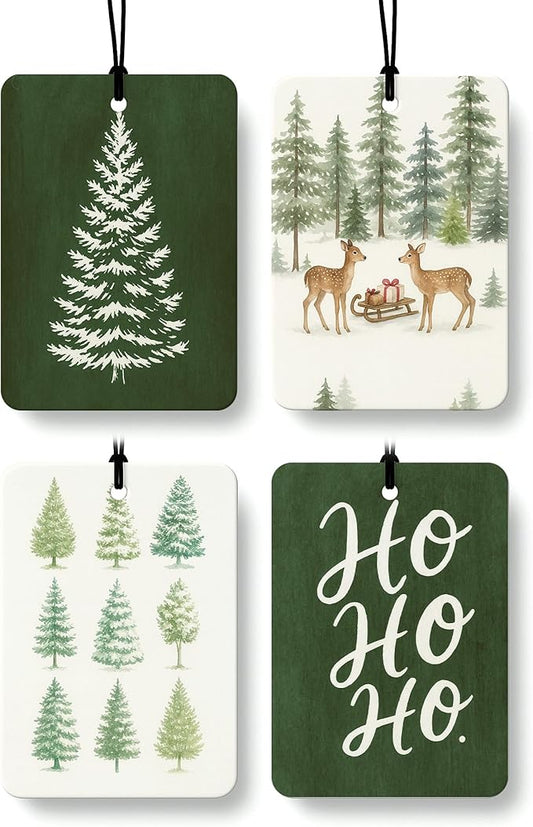 Green Christmas Berry Car Air Freshener 4 Pcs, Hohoho Winter Xmas Pine Tree Reindeer Hanging Air Freshener for Cars Closet Drawer Books, Christmas Car Accessories Mirror Decor for Women Men