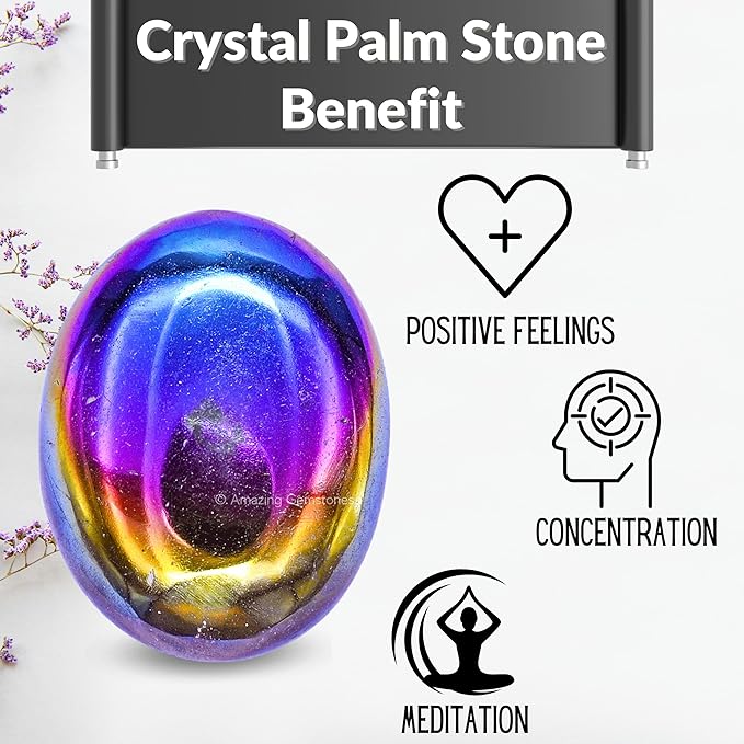 Amazing Gemstone Titanium Aura Quartz Crystals and Healing Stones - Large Palm Stone Crystals for Good Luck, Positive Energy, Meditation - Unique Stocking Stuffers and Birthday Gifts