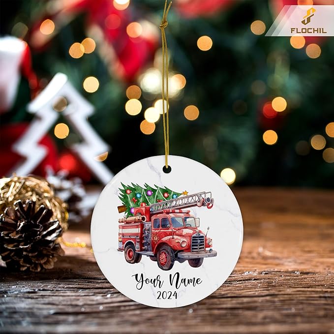 FLOCHIL Personalized Firefighter Ornaments, Custom Fireman Christmas Tree Ornaments with Name, Gifts for Men, Christmas