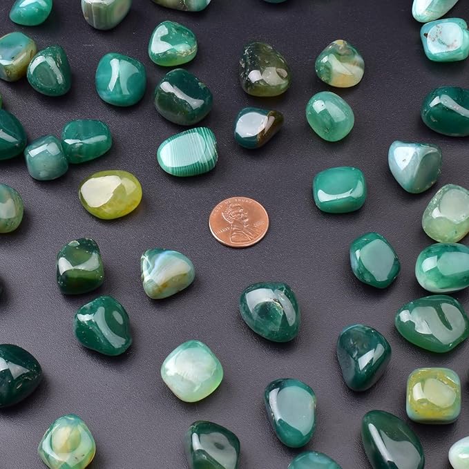 Green Agate Healing Crystal Stone Set - 24 Pieces, 0.6" Natural & Polished Stones for Healing, Meditation, Reiki, Chakra, Crafting & Decoration