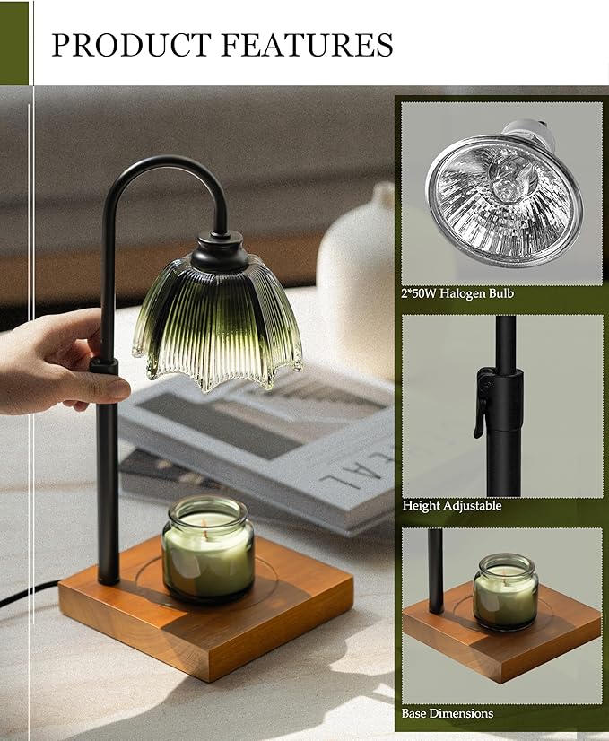 Candle Warmer Lamp with Timer, Dimmer & Adjustable Height, 25MM Wood Base, 2 Bulbs Included – Candle Warmer for Jar Candles, Gift Boxed Aromatherapy Lamp for Sleep, Bedroom, Yoga