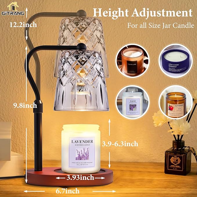 Candle Warming Lamp with Timer Dimmer, Adjustable Height Electric Wax Melt Warmer for Jar Candles with 3 Bulbs, Mother's Day Women's Home Decor Gift, Oval Base with Black Pole