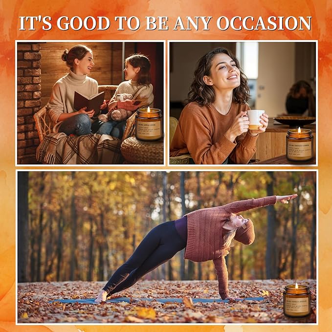 Fall Candles for Home Scented, 6 x 3.5 oz Soy Wax & 150 Hours Long Lasting Autumn Candles Sets, Gifts for Women Birthday Thanksgiving Day Merry Christmas | Pumpkin Spice, Apple Cinnamon
