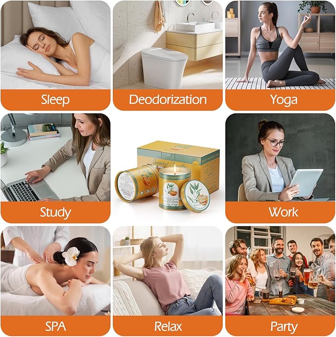 Sage&Citrus Scented Candles Gift Set | 2Pack 18oz 8% Essential Oils 80H Burn | Pure Soy Wax for Aromatherapy Tin Jar Candle | Meditation, Yoga,Smokeless, Relaxation&Sleep Aid Gift Set for Men&Women