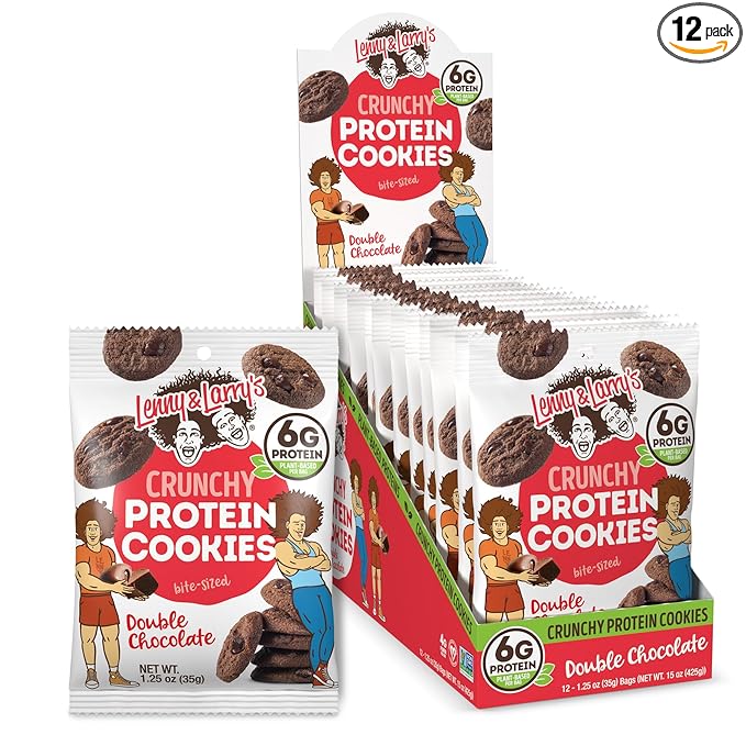 Lenny & Larry's The Complete Crunchy Cookie, Double Chocolate, 6g Plant Protein, Vegan, Non-GMO, 1.25 Ounce Pouch (Pack of 12)