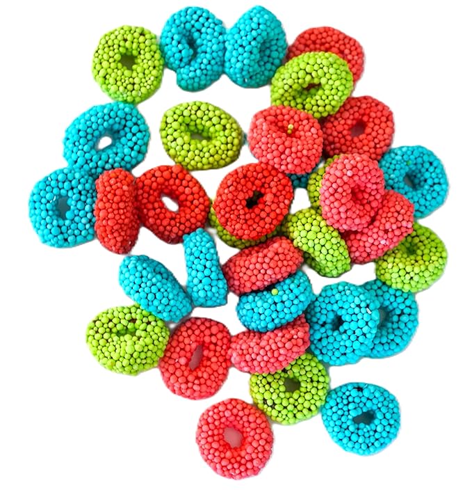 Assorted Sour Fruit Flavored Crunchy Candy Coated Gummy Candy Rings - 1 lb of Blue Raspberry Watermelon Green Apple Chewy Sweet Treats in Reasealable Bag