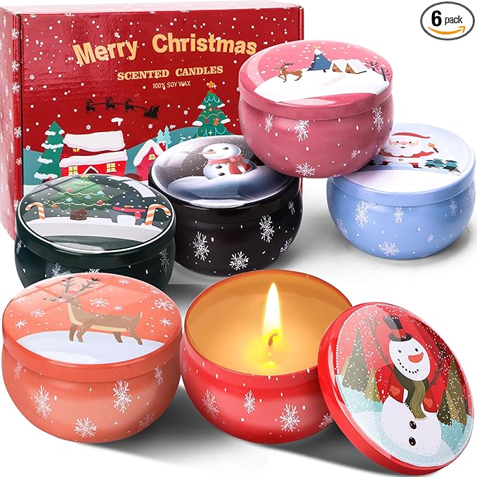 Christmas Scented Candles Gifts for Women, Soy Wax Candles with Essential Oils Aromatherapy Candles for Home Scented, Stress Relief, Bath,Yoga, Christmas Thanksgiving Gift, 6 PCS