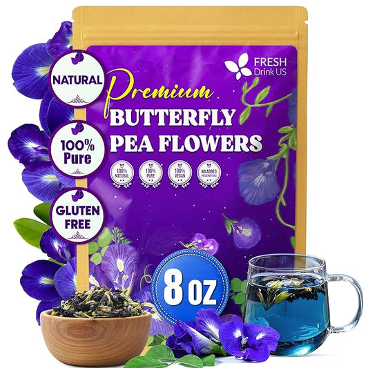 FreshDrinkUS, Premium 16oz Blue Butterfly Pea Flowers Dried – Premium Whole Flower Herbal Tea – Vibrant Blue Natural Color – Caffeine-Free Loose Flower Tea. Vegan