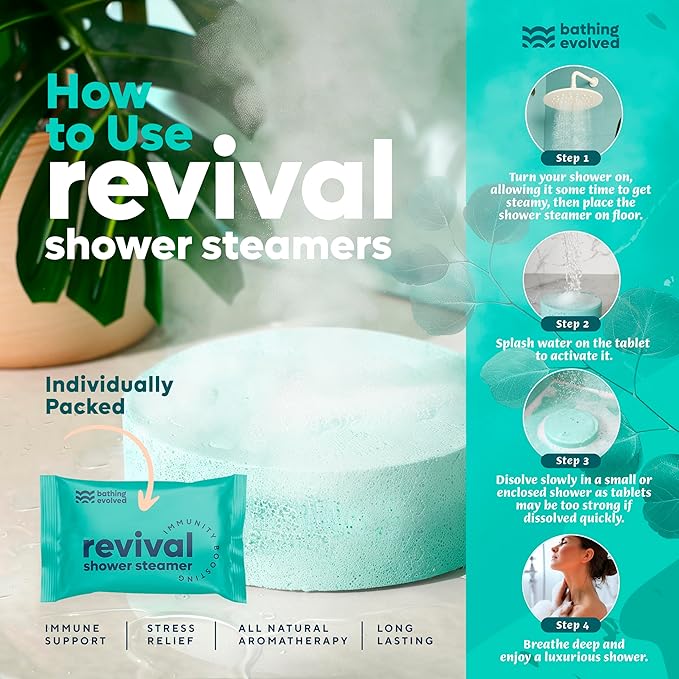 Revival Immune Shower Steamers Aromatherapy – with Natural Eucalyptus for Shower & Vitamin D3 for Stress & Cold Relief – Long-Lasting Steamers for Relaxation & Sinus Support (18 Pack)