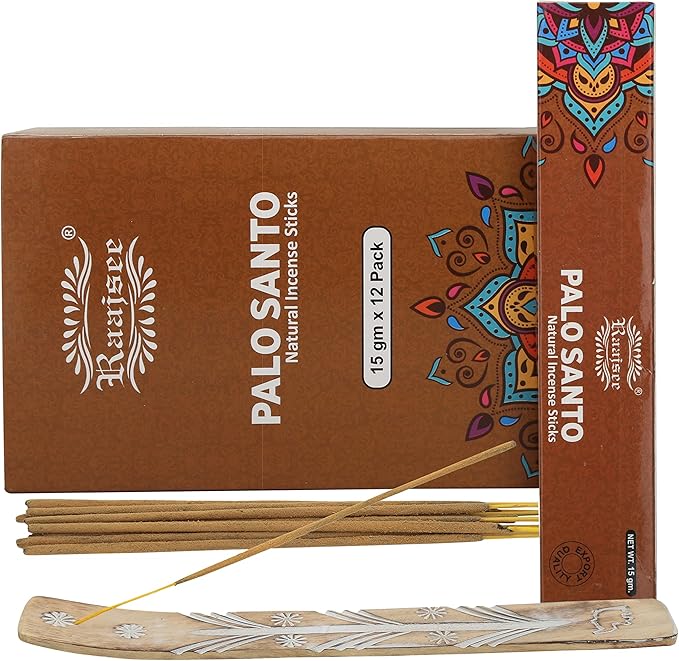 Raajsee Palo Santo Incense Sticks (180 GMS), 100% Pure Organic Natural Hand Rolled Free from Chemicals- Perfect for Aromatherapy, Cleansing, Meditation, and Church (Pack of 12)