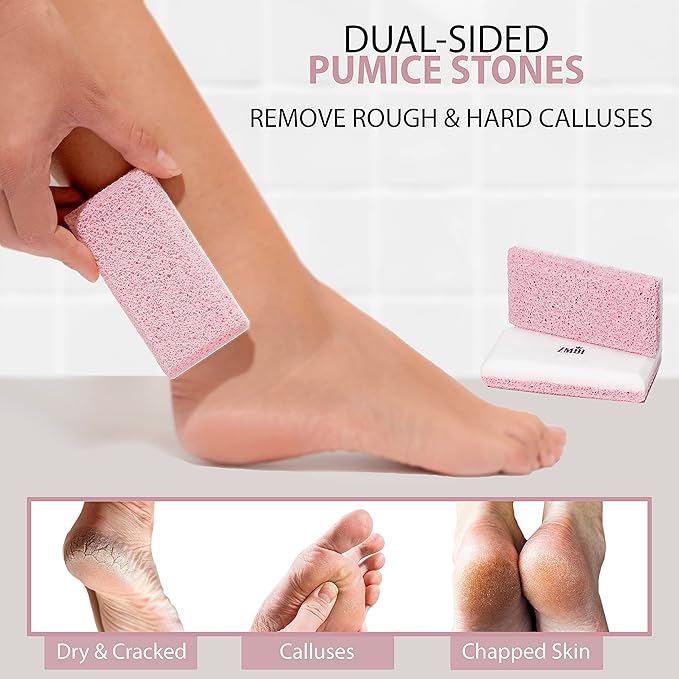 Glass Pumice Stone Callus Remover for Feet, Elbows, Hands, and Knees, Spain Made - 2 in 1 Pedicure Exfoliator and Scrubber for Rough, Hard Skin (Pink Color)