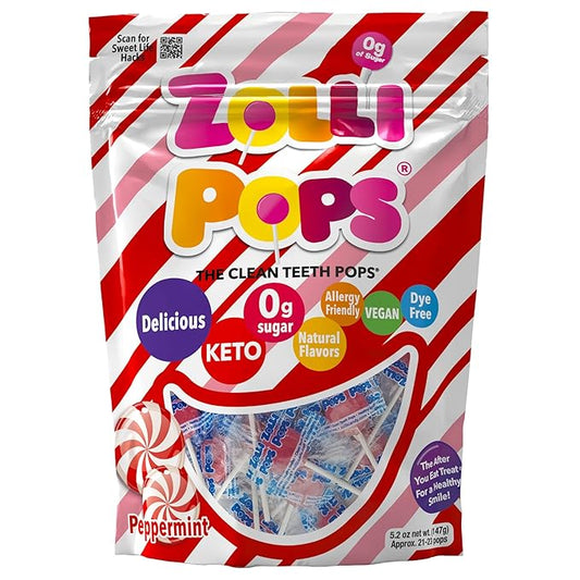 Zollipops Clean Teeth Pops Sugar Free Candy with Xylitol, Dye-Free Lollipops - Keto & Diabetic-Friendly, Dentist-Approved Treats for Kids (Peppermint 5.2 oz)