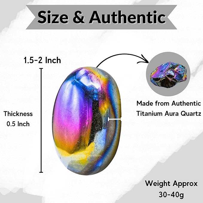 Amazing Gemstone Titanium Aura Quartz Crystals and Healing Stones - Large Palm Stone Crystals for Good Luck, Positive Energy, Meditation - Unique Stocking Stuffers and Birthday Gifts
