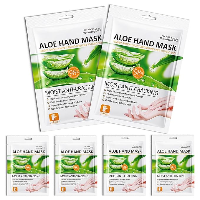 Hand Masks, 6 Pairs Hydrating Exfoliating Hand Peeling Mask, Smooth Hand Masks Moisturizing Gloves Overnight for Dry, Rough, Cracked Hands, Hand Skin Moisturizer Glove for Women Men（N