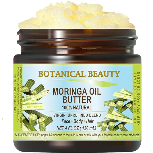 Botanical Beauty‎ MORINGA OIL BUTTER Pure Natural Virgin Unrefined RAW 4 Fl. Oz.- 120 ml for FACE, SKIN, BODY, DAMAGED HAIR, NAILS.