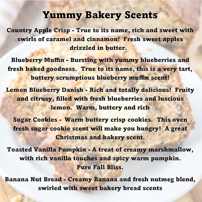 Bakery Scented Wax Melts for Wax Warmer - Soy Wax Cubes for Non-Toxic Clean Burn - Apple Crisp, Blueberry Muffin, Banana Nut Bread, Sugar Cookie - Perfect for Wax Melter - 6 Pack, Made in USA