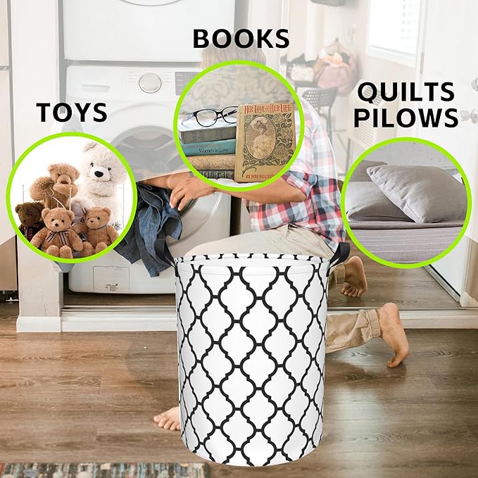 Laundry Basket Moroccan Pattern Laundry Basket Oxford Cloth Laundry Hamper Large Storage Baskets Toy Organizer Tote Bag For Bedroom Clothes Bathroom 17.3(H) x16.5(D) Inch