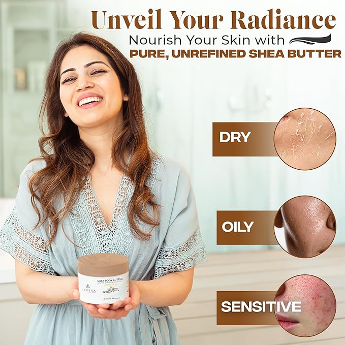 AZMERA Handcrafted Whipped Shea Body Butter – Luxurious Vanilla Bean Scented Moisturizer for Dry, Sensitive Skin, Argan Oil & Vitamin E – Vegan, Non-Greasy Skincare – 8.82 oz