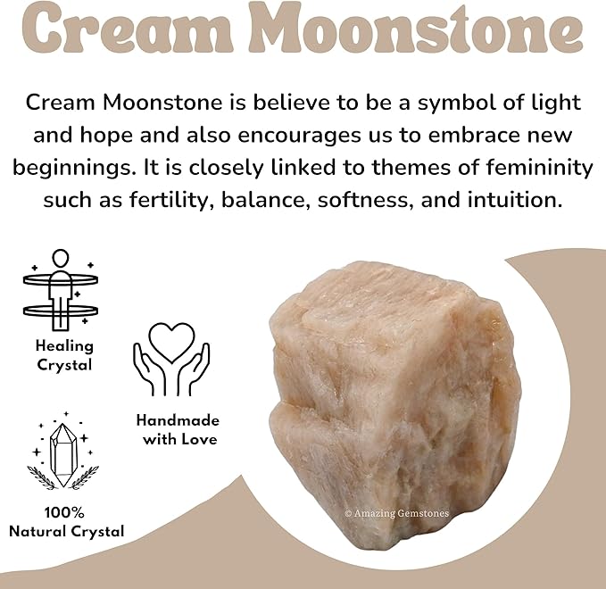 Amazing Gemstone Cream Moonstone Raw Crystals and Healing Stones, Natural Rocks for Tumbling - DIY Raw Stones and Crystals, 2 Pieces