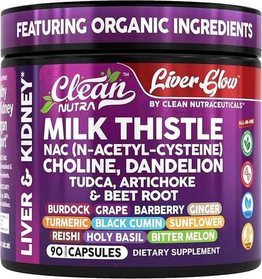 Clean Nutra Milk Thistle NAC Choline Dandelion Root TUDCA Artichoke Beet Root Burdock Holy Basil Supplement Liver Cleanse Detox Support Repair Lymphatic Complex for Liver & Kidney 90 Vegan Capsules