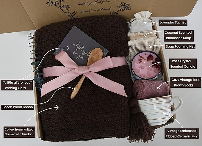 Get Well Gift Baskets for Women &Men- Self Care Package - After Surgery, Sympathy/Relaxation/Thank You Gifts, Thinking of You/Grief/Bereavement/Miscarriage Gifts for Women（Brown)