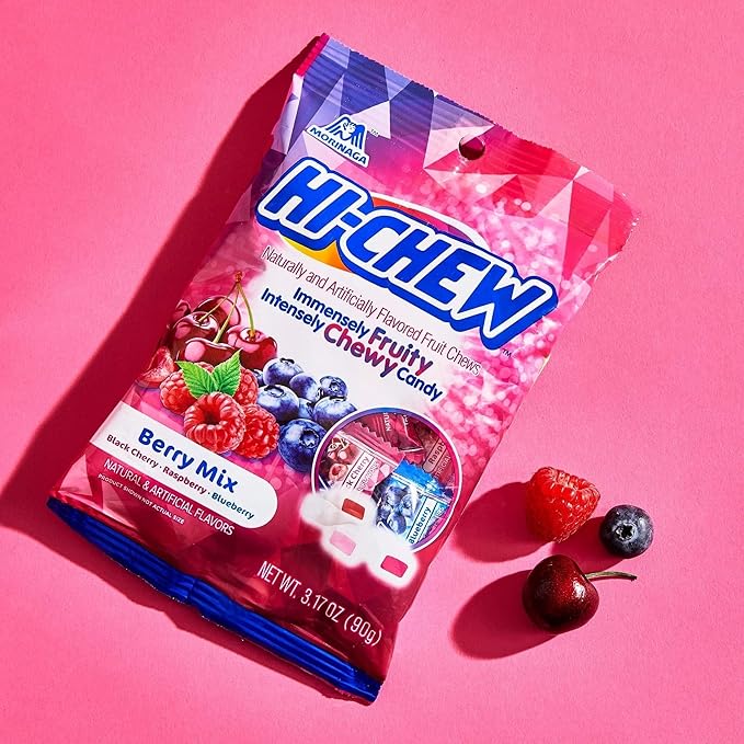 HI-CHEW Berry Mix, Pack of 6 Bags, 3.17oz each - Blackberry Cherry Raspberry, Unique Fun Soft & Chewy Halloween Candy - Immensely Juicy Fruity Candy Flavors, Individually Wrapped for Sharing