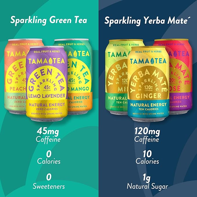Tama Tea Sugar-Free Sparkling Green Tea, Lemo Lavender – Organic & Naturally Energizing – Zero Calories, Zero Carbs, Non-GMO – Antioxidant-Rich with 45mg Natural Caffeine – 12 oz Cans (12-Pack)