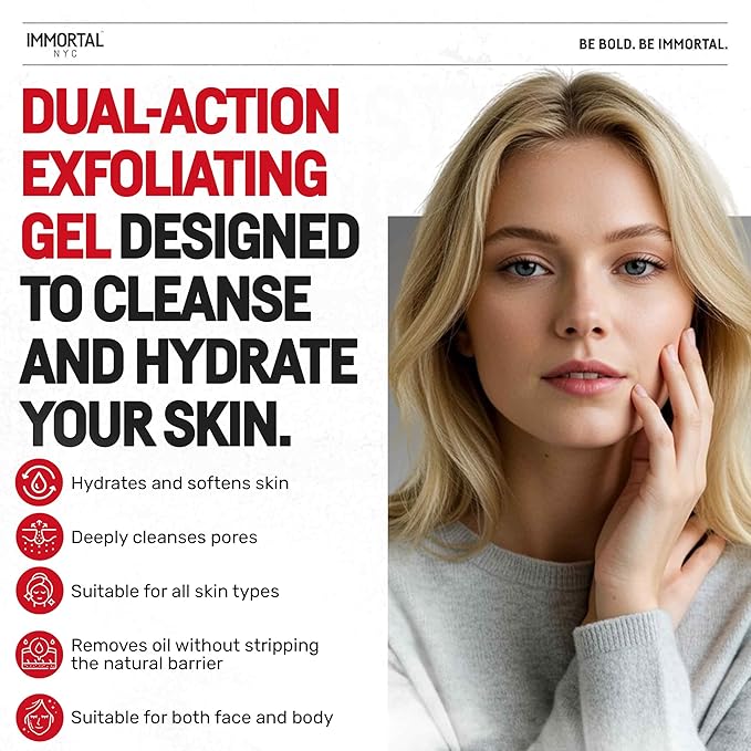 Immortal NYC Strawberry Crush Face & Body Scrub Mask Gel- Moisturizing and Exfoliating Body, Face, Hand, Foot Scrub - Fights Acne, Fine Lines & Wrinkles, Great Gifts For Women & Men - 10 oz