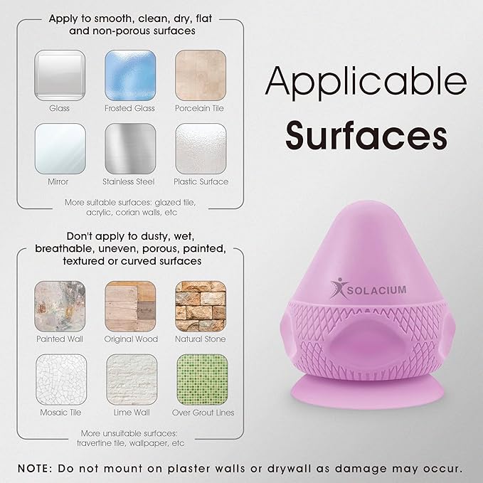 Solacium Mountable Massage Therapy Tool - Multi-Surface Suction Cup Wall Massage Tool for Sore Muscles, Myofascial Release, Stress Relief, Trigger Point and Deep Tissue Massage (Purple)