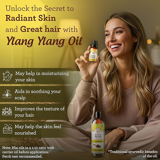 GuruNanda Ylang Ylang Essential Oil (10ml Each) - 100% Pure, Natural and Undiluted Diffuser Oil for Aromatherapy, Massages & DIY Recipes - 2 Pack