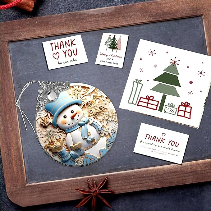 2025 Christmas Ornament, Stained Glass Effections, Christmas Tree 4 Inch Acrylic Ornament Art, White Elephant Gifts for Adults, Christmas Decorations (Blue hat Snowman)