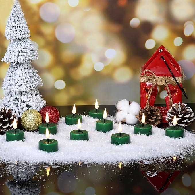 Eywamage Green Flameless LED Wax Tealights with Remote Batteries, Flickering Battery Colored Tea Votive Candles Set of 10