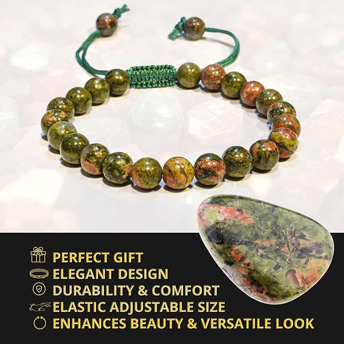 Energy Protection Crystal Handmade Adjustable Bead Bracelet Perfect for Men, Women’s Gift - Gemstone Healing Stretch Bracelet Pulsera Para Hombre Mujer Stocking Stuffer