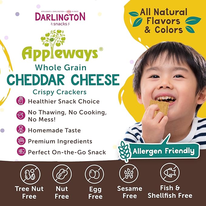 Appleways Cheddar Cheese Crackers, All-Natural Whole Grain Cheese Crisps, Healthy Crispy Cheese Snack, Kosher Certified, Made in USA, 4 Large Packs, 20 Oz