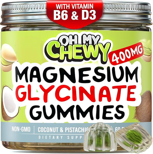 Center-Filled Magnesium Glycinate Gummies 400MG - High Absorption for Kids, Teens & Adults - Supplement for Sleep, Calm & Muscle Relaxation with B6 & D3 - Gluten Free & Vegan Friendly - 120 Count