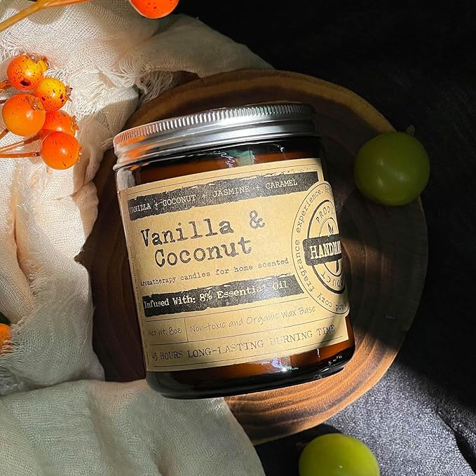 KOTKAS Coconut Vanilla Scented Candles - 8oz Natural Scented Soy Candles Non Toxic Aromatherapy Candles for Home Scented Candles Gifts for Women Bath Relaxing Calming Soothing Relaxation Stress Relief