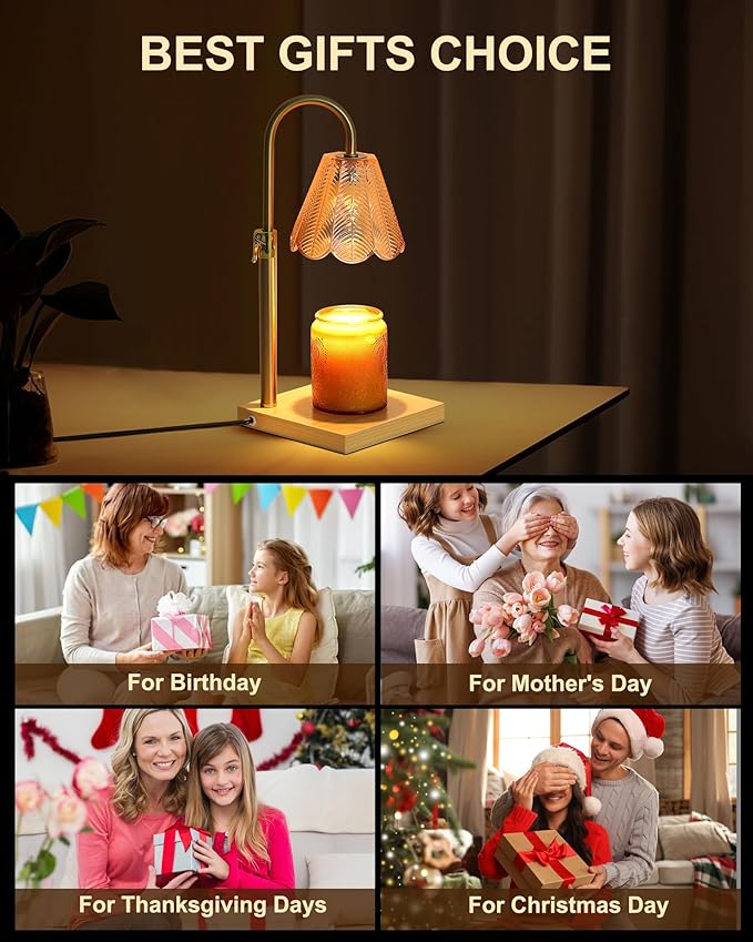 Candle Warmer Lamp with Timer & Dimmer, Birthday Gifts for Women Mom, House Warming Gifts,Flower Candle Lamp for New Home Decor, Wax Melt Warmer for Jar Candles, 2 Bulbs