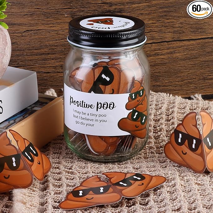60 PCS Positive Poo Cards Jar, Emotional Support Jar, Poo Affirmation Cards, Inspirational Gifts for Women, Cheer Up Gifts, Funny Positive Gift for Women, Teen Girl