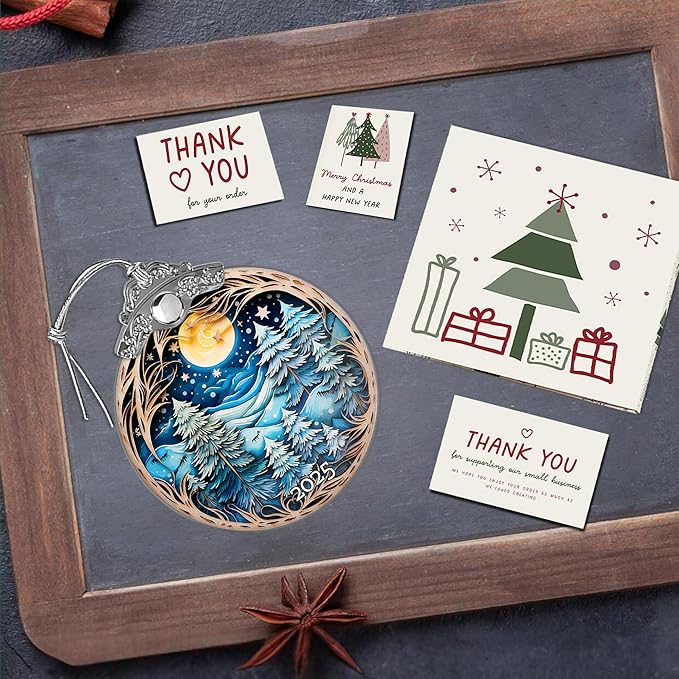 Christmas Ornaments, Winter Night Landscape 2025 Christmas Ornament, Large Acrylic Ornaments for Christmas Tree, White Elephant Gifts, Christmas Decor (Blue Forest)