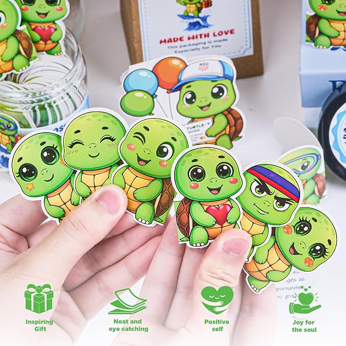 Positive Turtle Jar – 60 Daily Affirmation Cards with Standee | Cute Desk Decor & Encouragement Gift for Women, Coworkers, Teens, Friends | Emotional Support Jar, Just Because, Self Care Idea