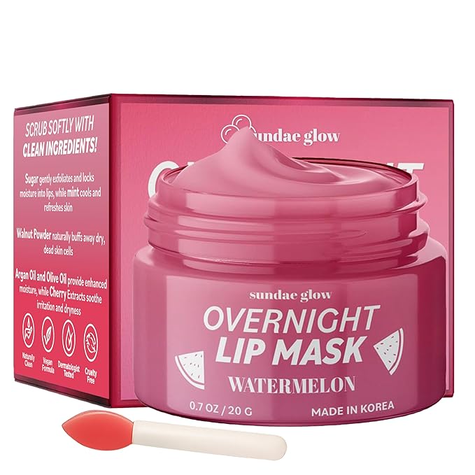 Lip Mask with Watermelon – Overnight Lip Repair, Intense Hydration & Smoothing – Dermatologist Tested, Korean Skin Care – 95% Natural, Clean Beauty, Cruelty-Free – 1 Pack