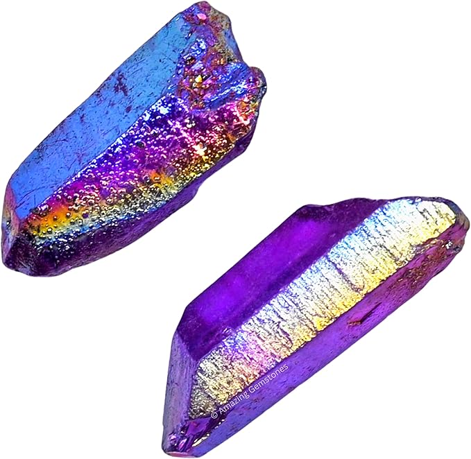 Amazing Gemstone 2 Pieces Amethyst Aura Quartz Raw Pencil Points Crystals and Healing Stones, Natural Rocks for Meditation and DIY Raw Point Stones and Crystals