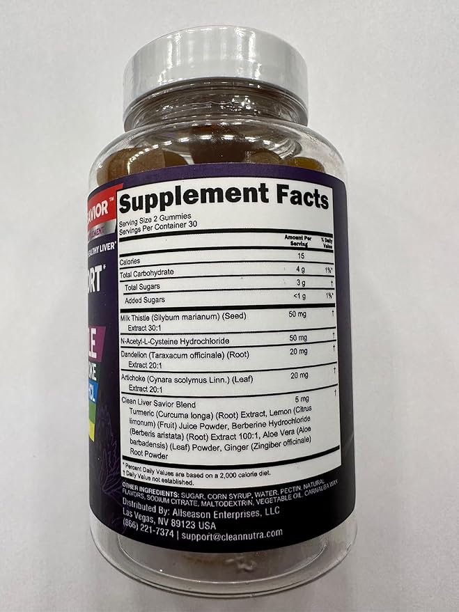 Clean Nutra Liver Cleanse Detox & Repair Gummies | Milk Thistle Gummy Liver Support Vitamins | Dandelion, Artichoke, Aloe Vera, Ginger, Berberine, Lemon, N-Acetyl-L-Cysteine, Turmeric Supplement HCL