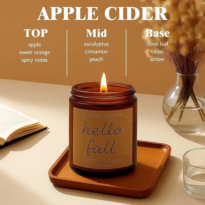 Lihome Fall Candles - Fall Decor for Home, Gifts for Women Mom Friend, Natural Soy Wax Apple Cider Scented Candles(7oz)