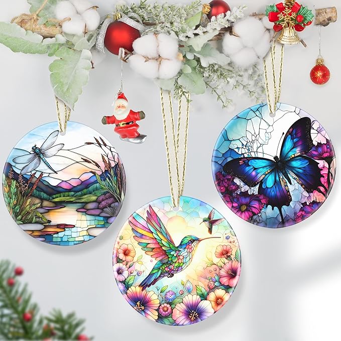 Hummingbird Ceramic Christmas Ornament, 3.5 Inch Hanging Decor for Christmas Tree, Gift Exchange Present