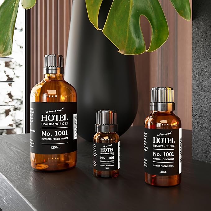AirScent Hotel Diffuser Oil No. 1001 - Patchouli Clove Amber - Hotel Scent Dupe - Premium Fragrance Oil for Ultrasonic and Waterless Diffusers - 30 mL, 1 fl oz Glass Droper Bottle