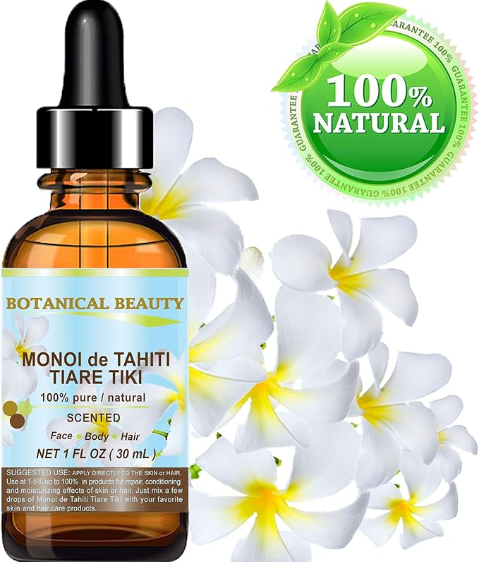 Botanical Beauty MONOI de TAHITI OIL TIARE TIKI 100% Pure Natural Undiluted Virgin 1 Fl. Oz.- 30 ml for FACE, SKIN, BODY, HAIR, NAILS