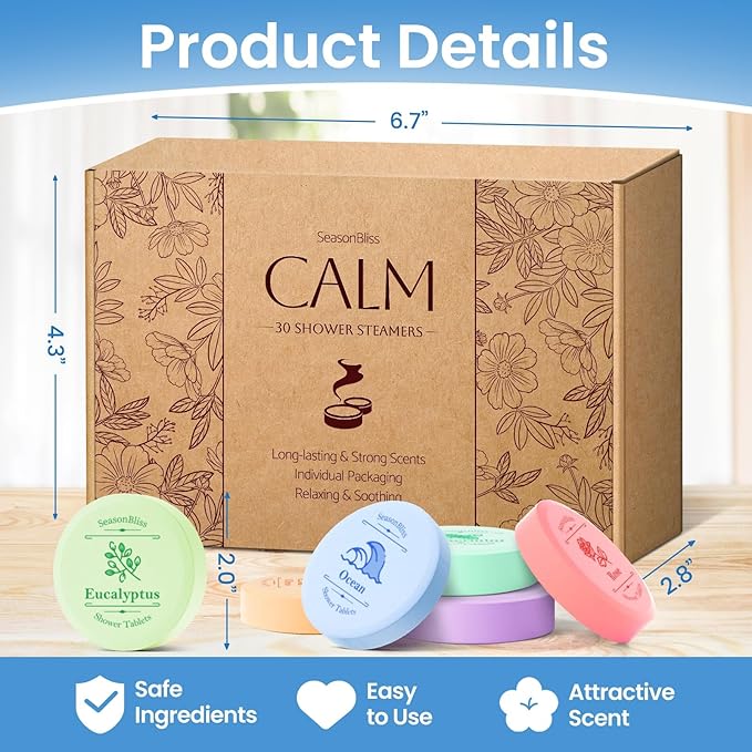 Shower Steamers 60 PCS with Individually Wrapped, Shower Bombs for Women with 6 Rich Scents, Rose Peppermint Citrus Eucalyptus Ocean Lavender, Christmas Birthday Mother's Day Present for Mom Wife Men
