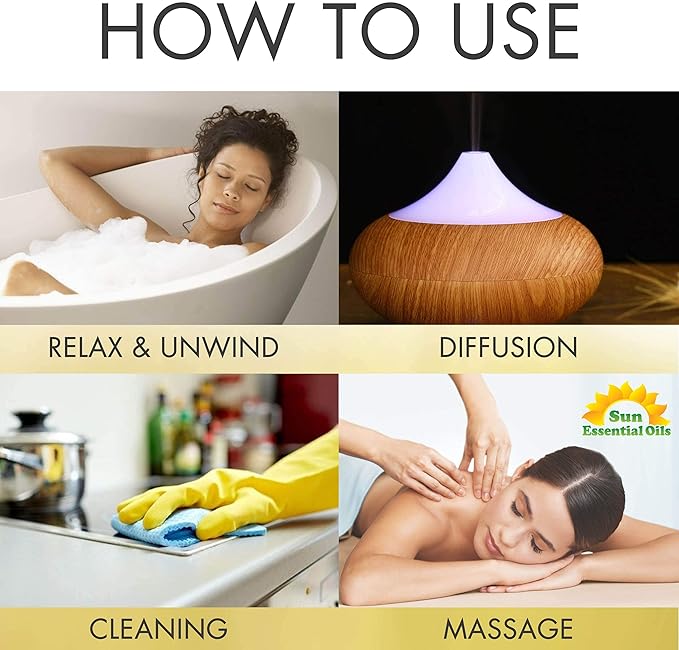 Sun Essential Oil - Lavender Essential Oil 4 oz (118 ml) with Dropper for Diffuser, Humidifier, Skin, Aromatherapy Massage, Scented for Soap & Candle Making at Home, Calming Aroma for Sleep