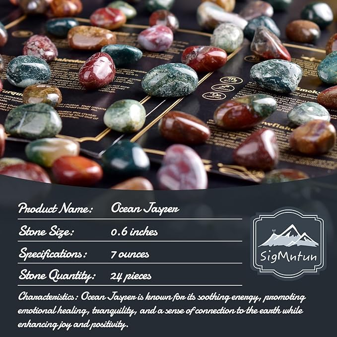 Ocean Jasper Healing Crystal Stone Set - 24 Pieces, 0.6" Natural & Polished Stones for Healing, Meditation, Reiki, Chakra, Crafting & Decoration